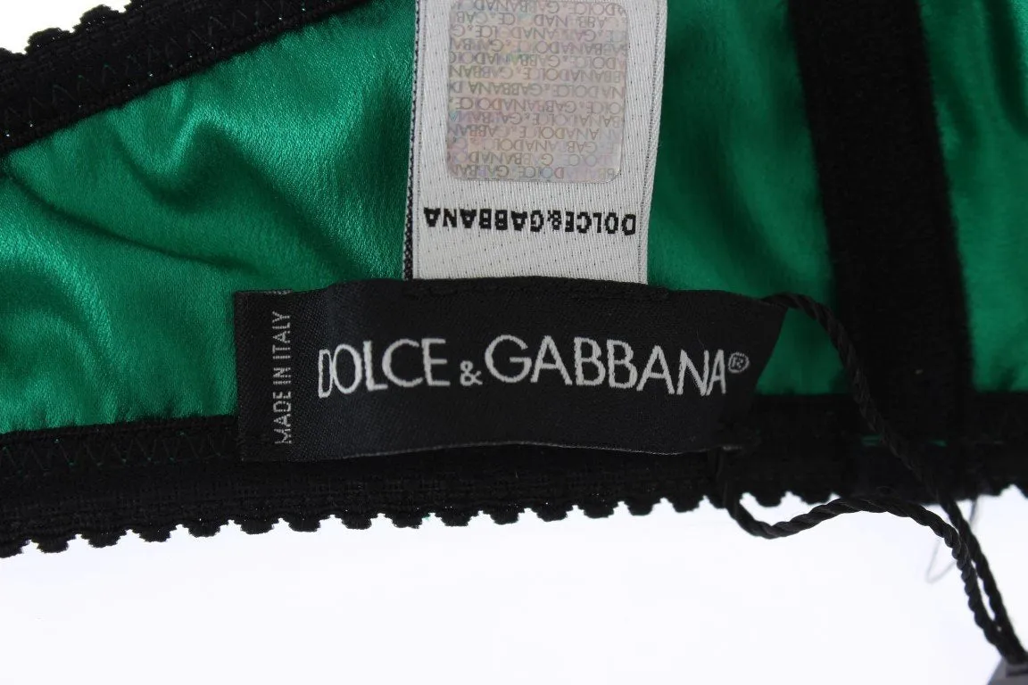 Green Satin Black Lace Stretch Underwear Bra