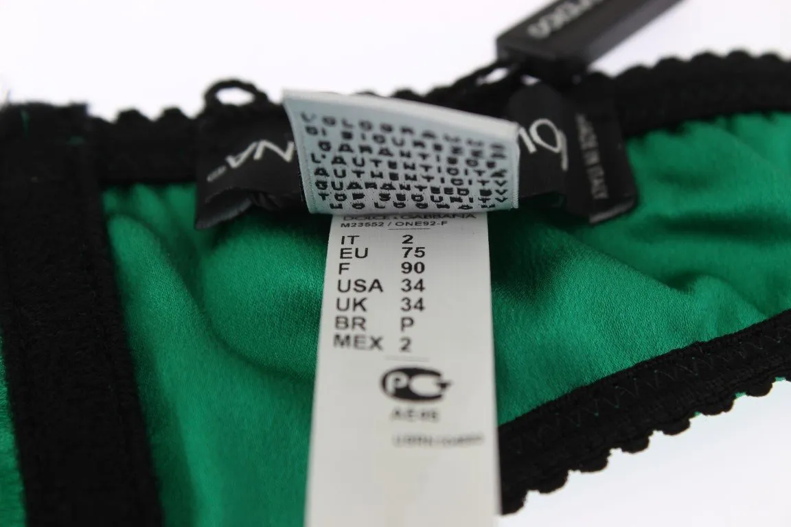Green Satin Black Lace Stretch Underwear Bra