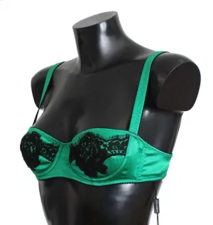 Green Satin Black Lace Stretch Underwear Bra