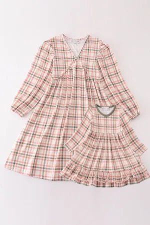 Green Watercolor Plaid Mom&me Dress