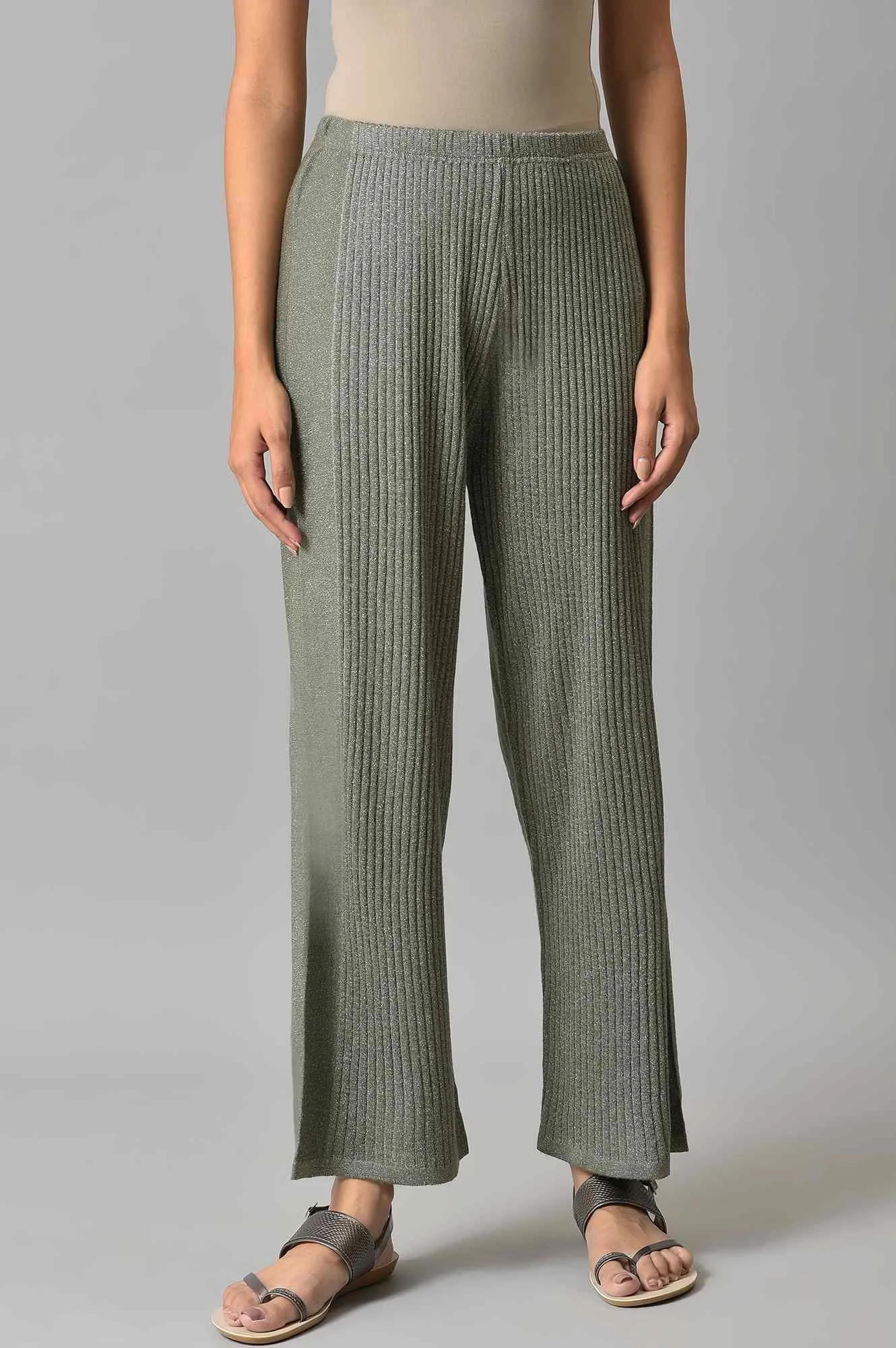 Grey Acrylic Knitted Palazzo Pants