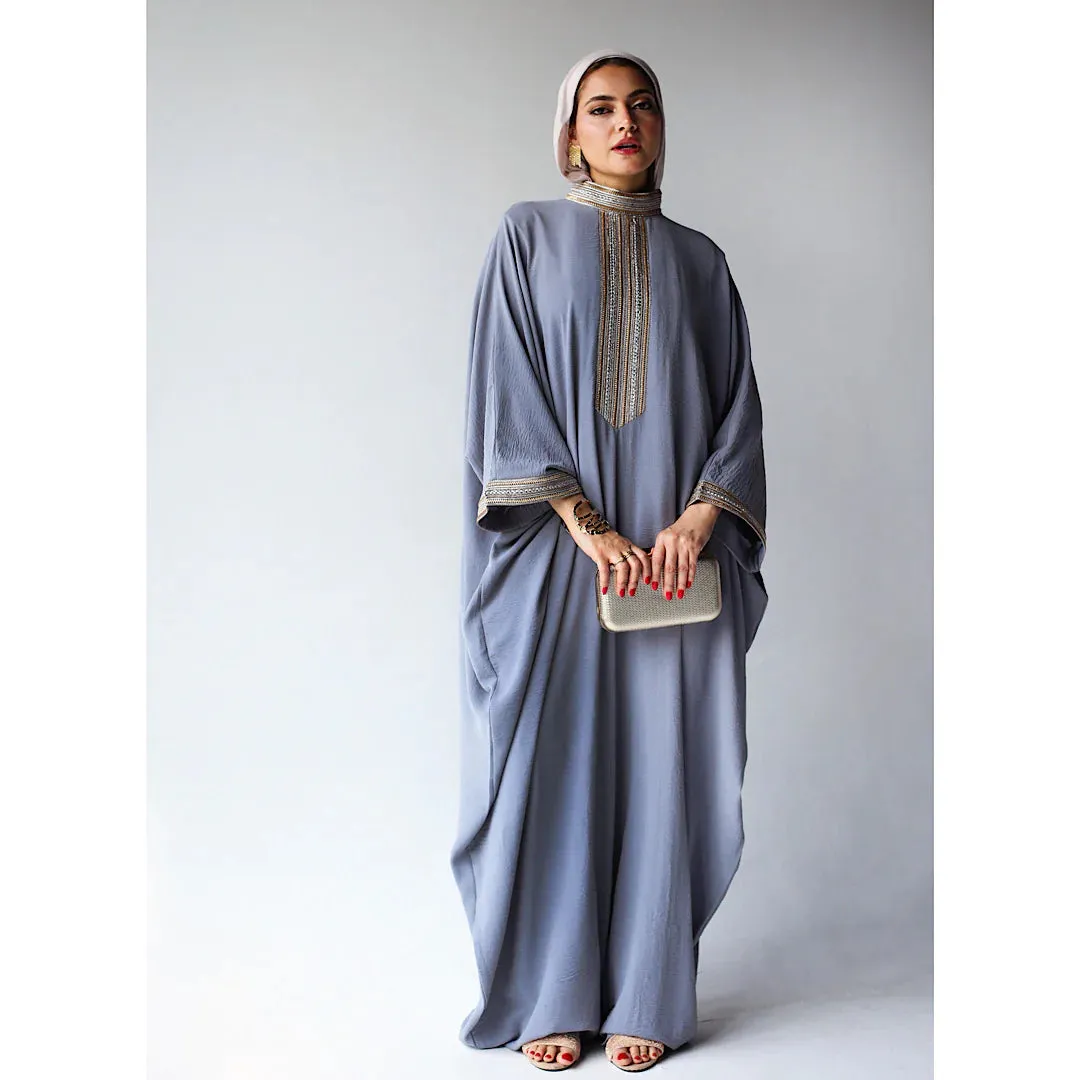 Grey dropped crotch embroidered jumpsuit