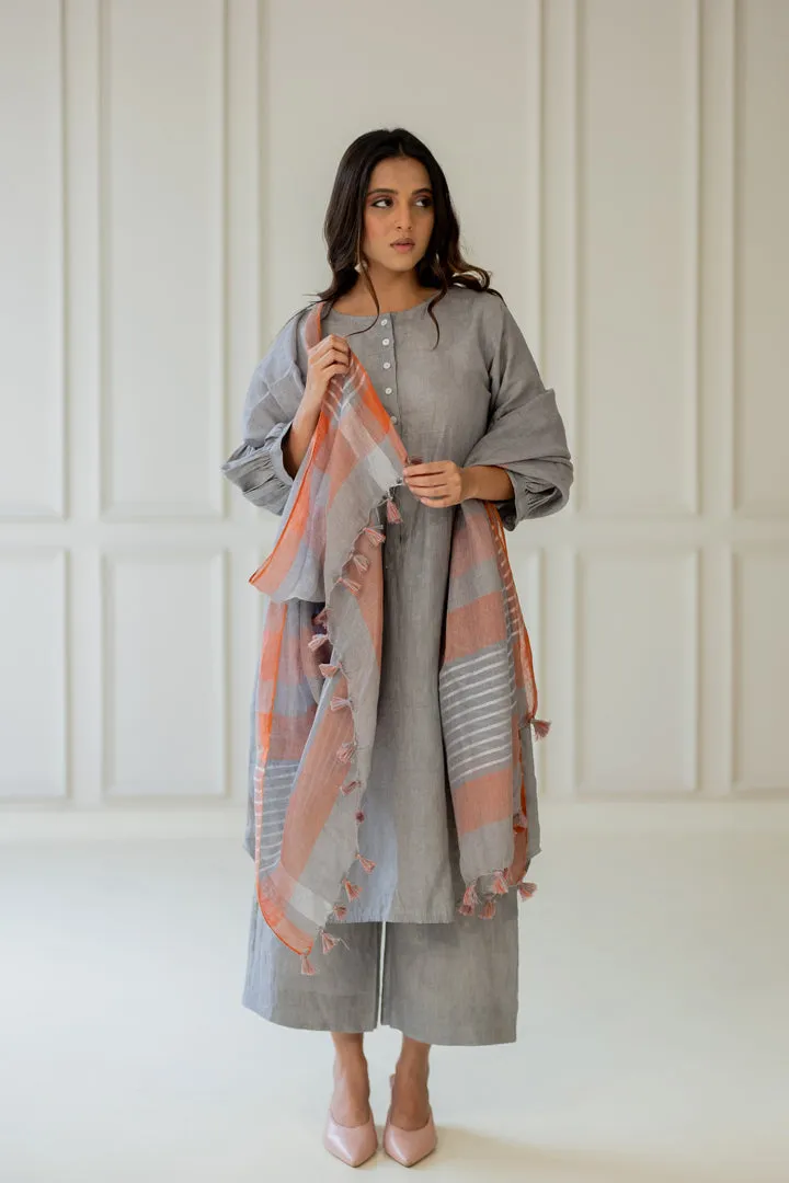 Grey Iris Linen Kurta Set with Dupatta