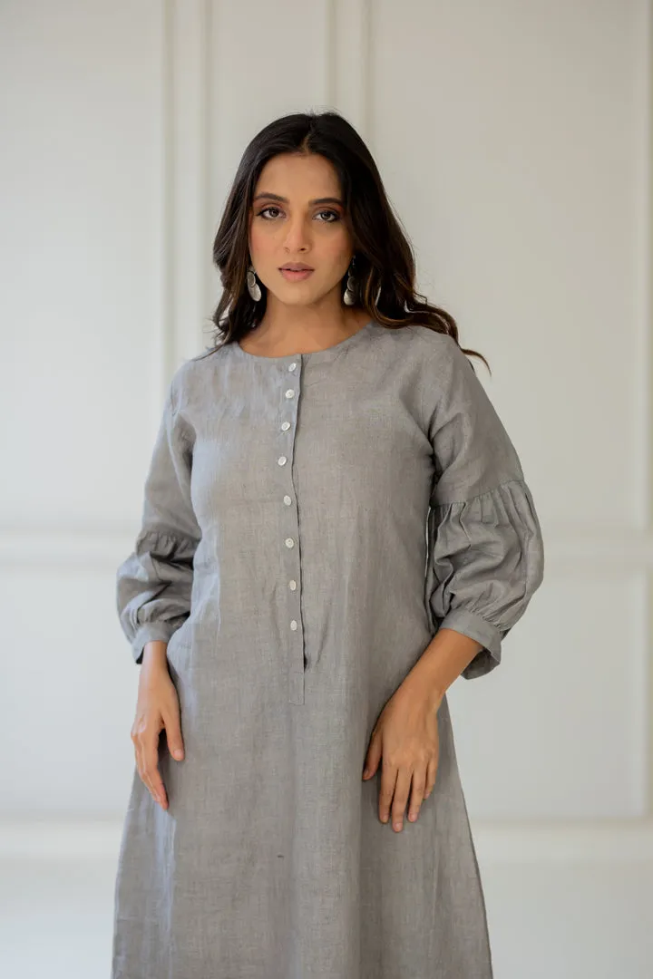 Grey Iris Linen Kurta Set with Dupatta