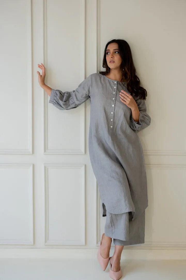 Grey Iris Linen Kurta Set with Dupatta