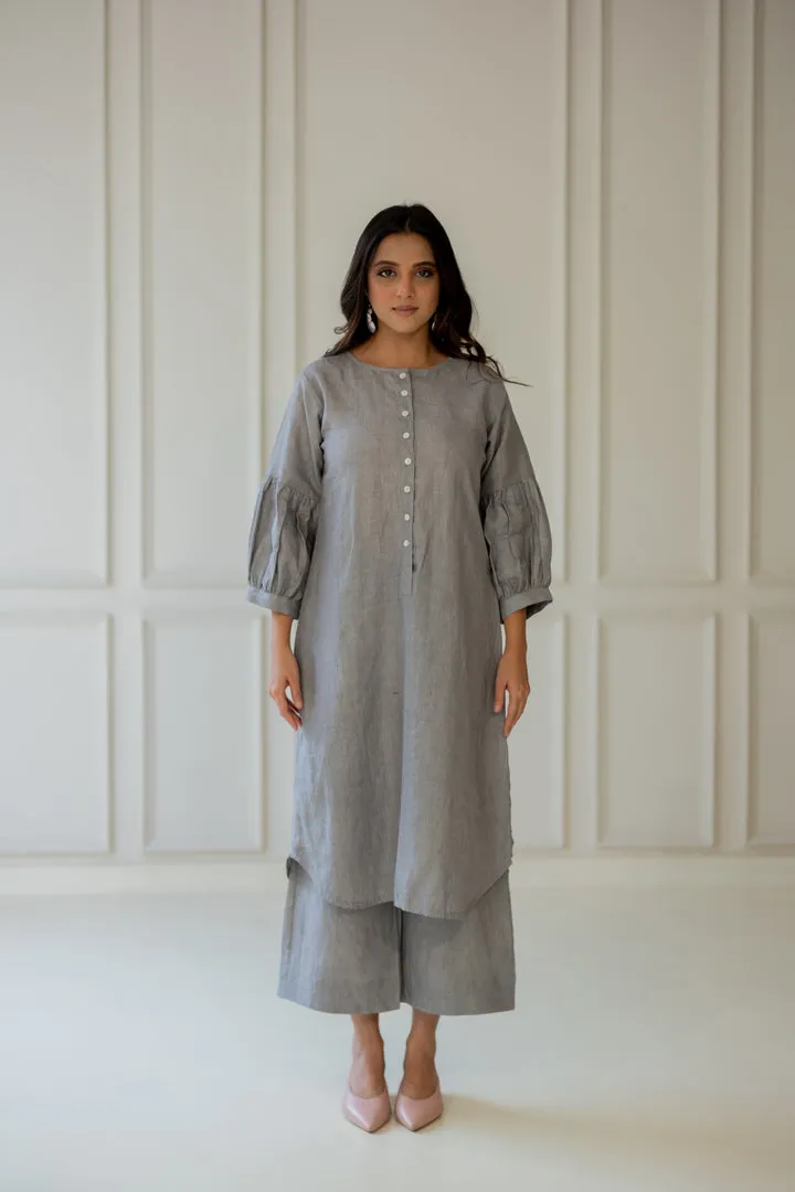 Grey Iris Linen Kurta Set with Dupatta