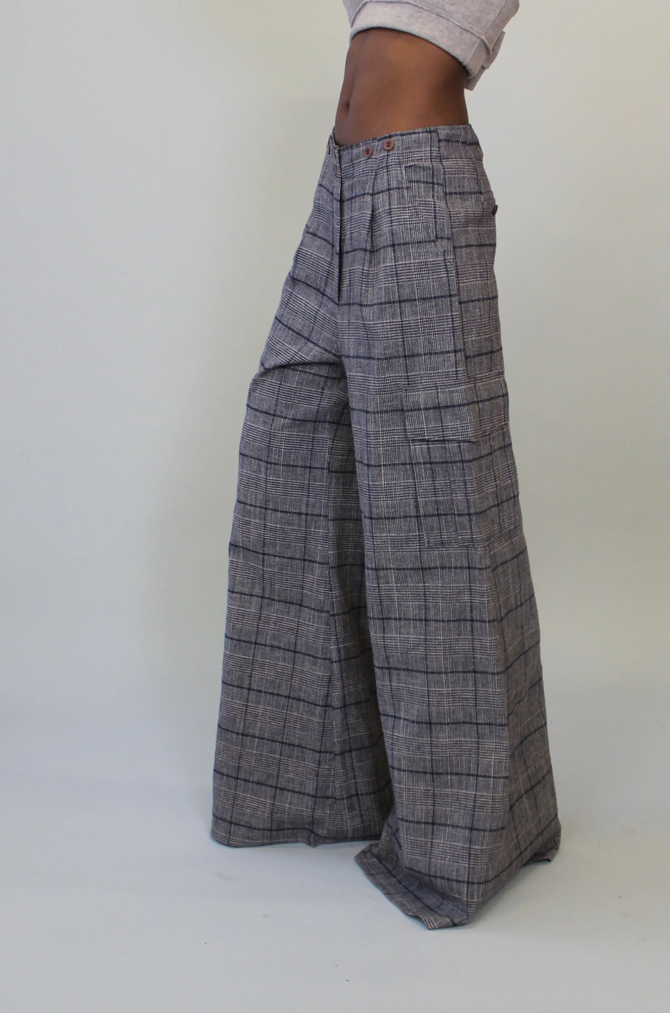 Grey Plaid Cargo Trouser