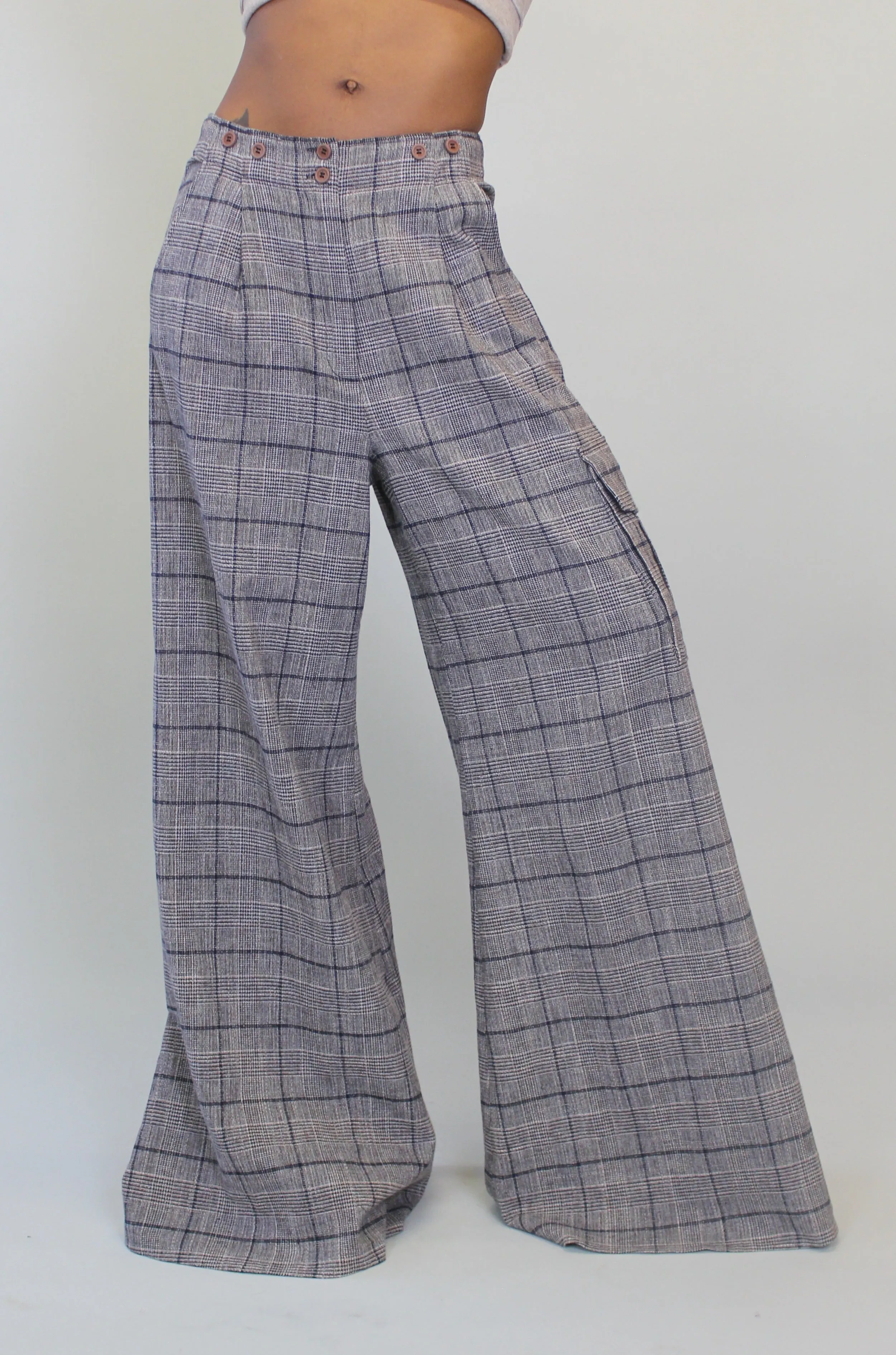 Grey Plaid Cargo Trouser