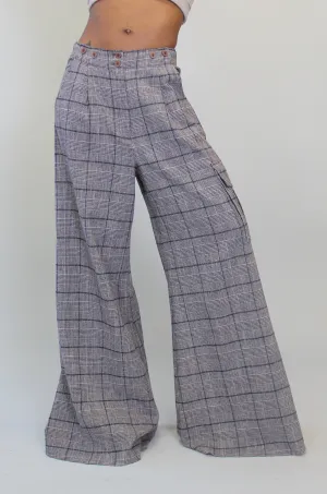 Grey Plaid Cargo Trouser