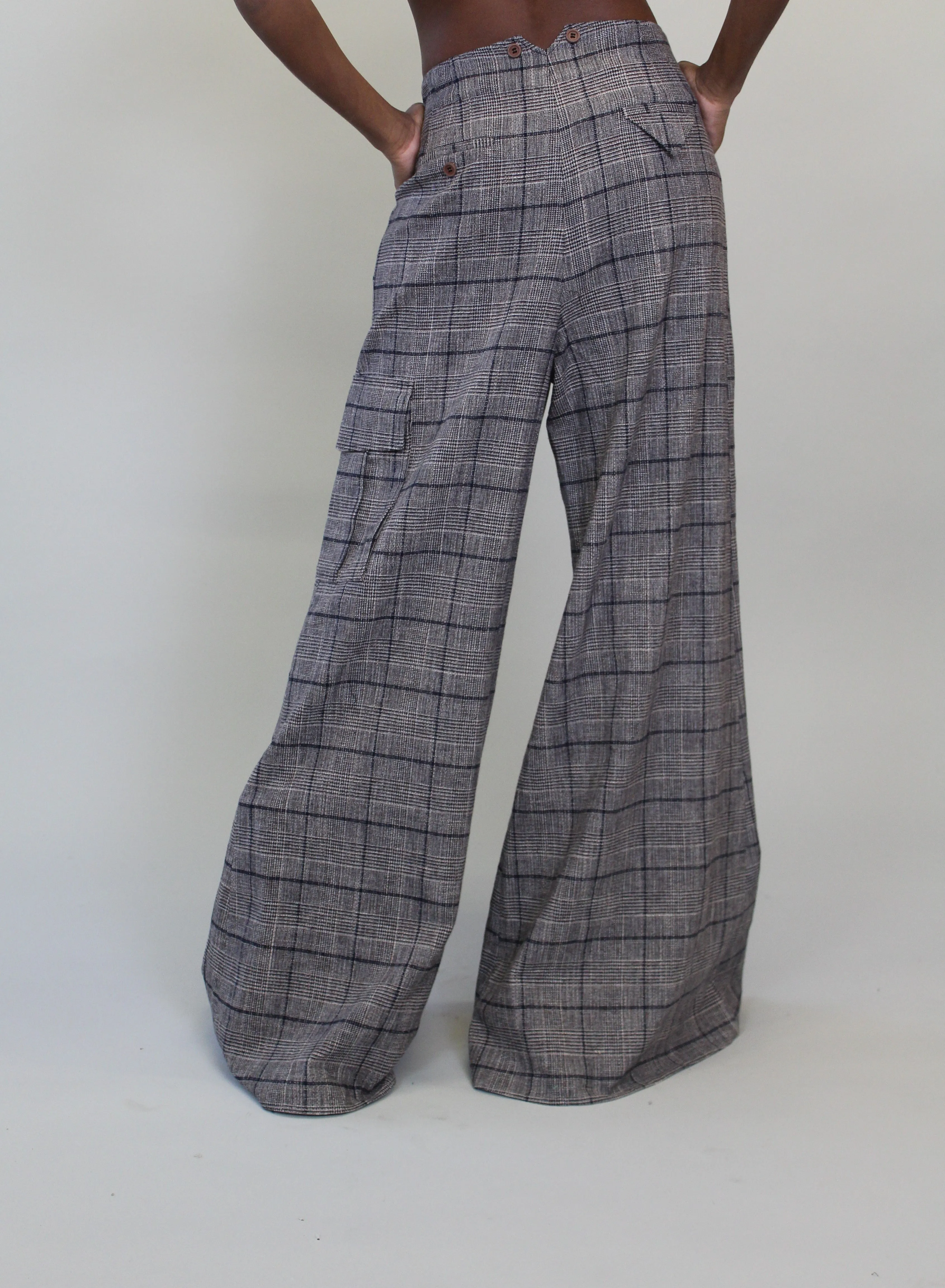 Grey Plaid Cargo Trouser