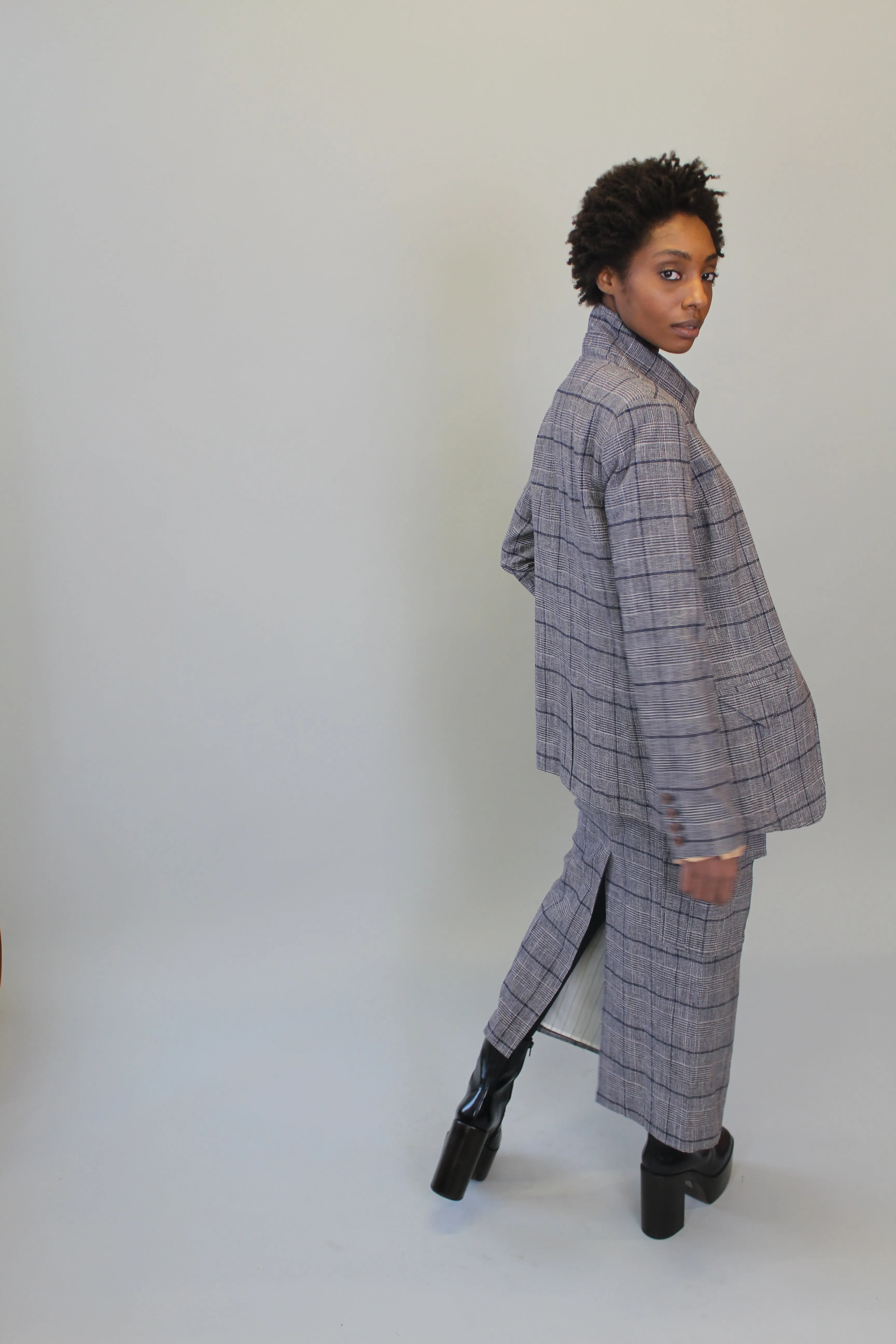 Grey Plaid Trouser Skirt