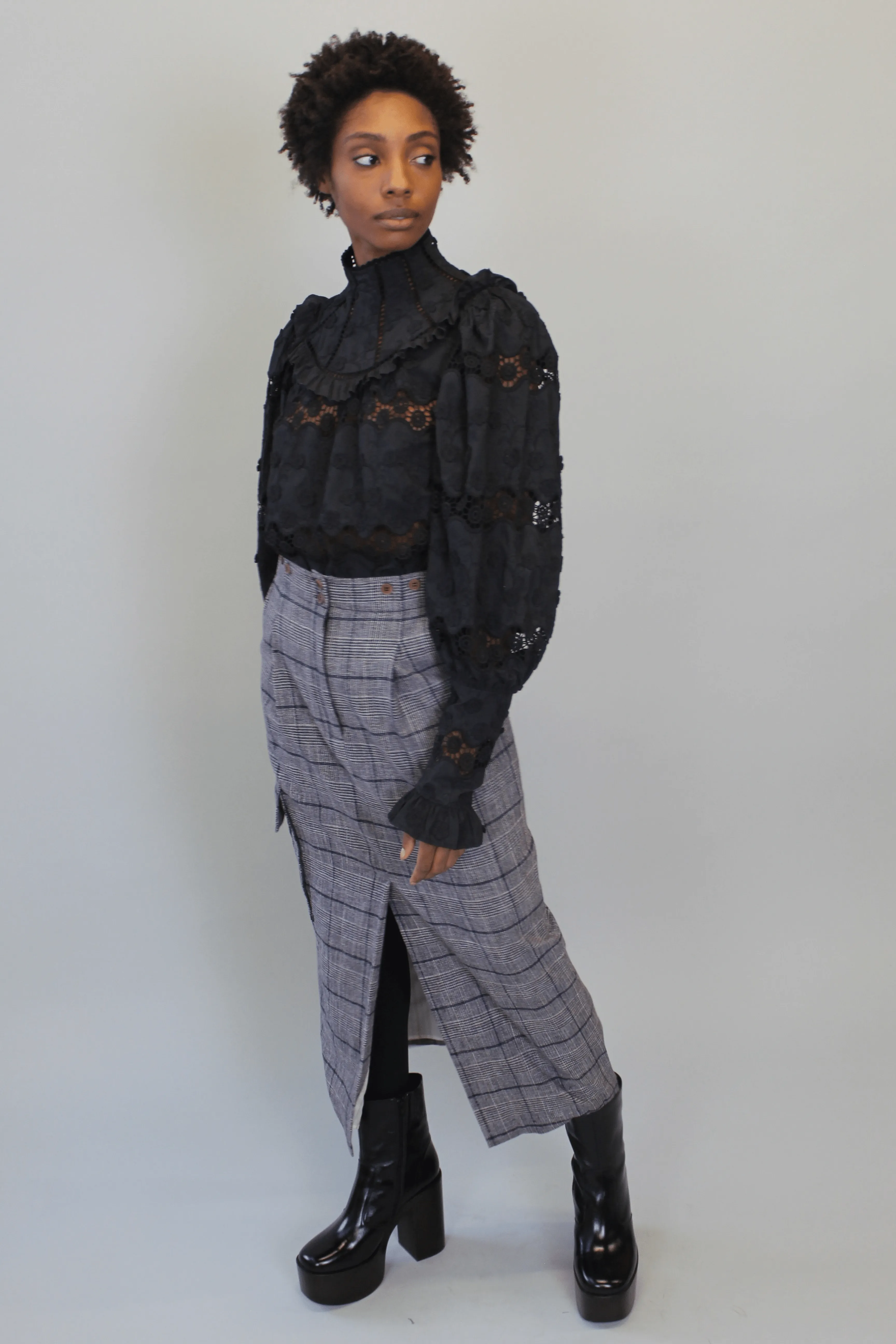 Grey Plaid Trouser Skirt