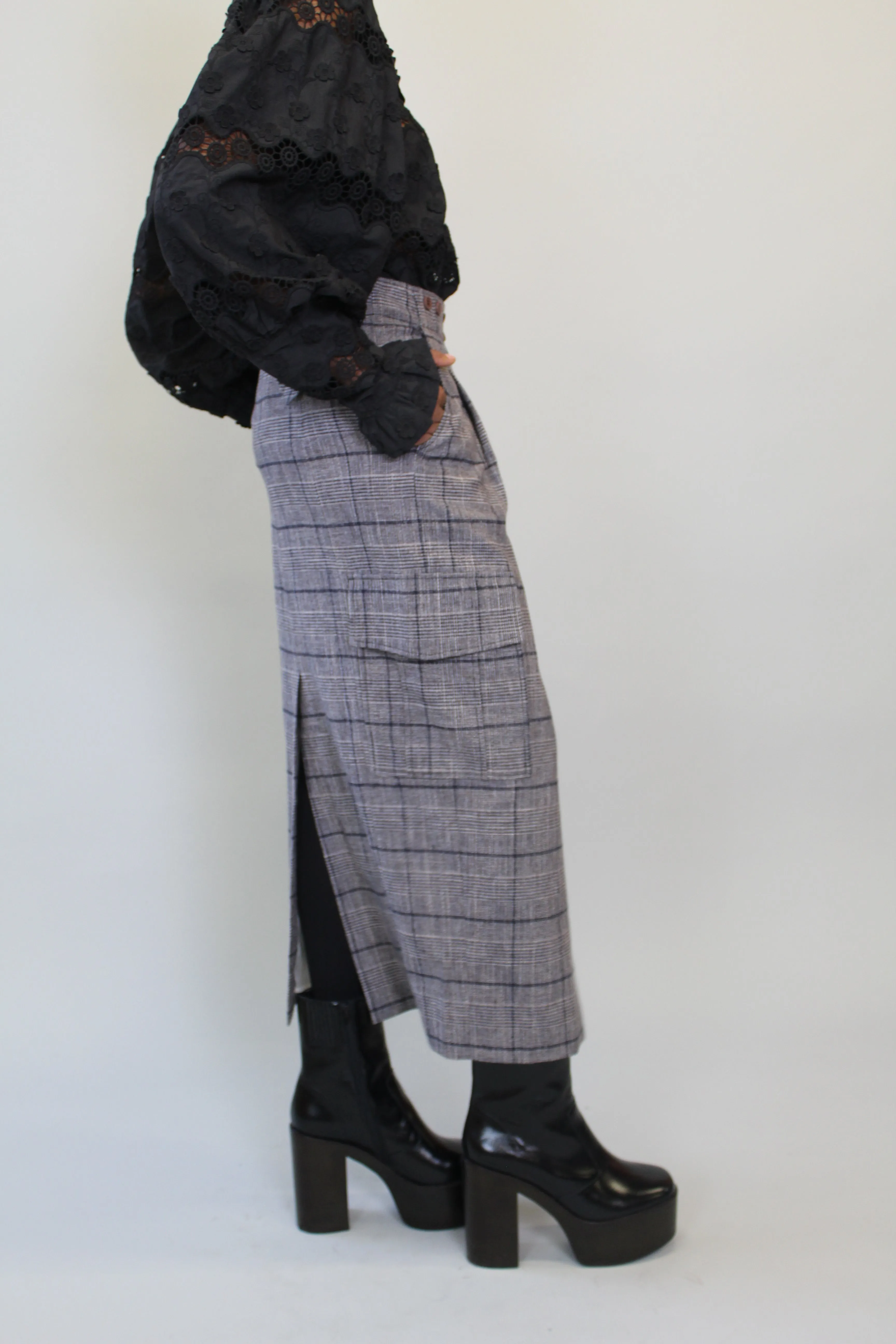 Grey Plaid Trouser Skirt