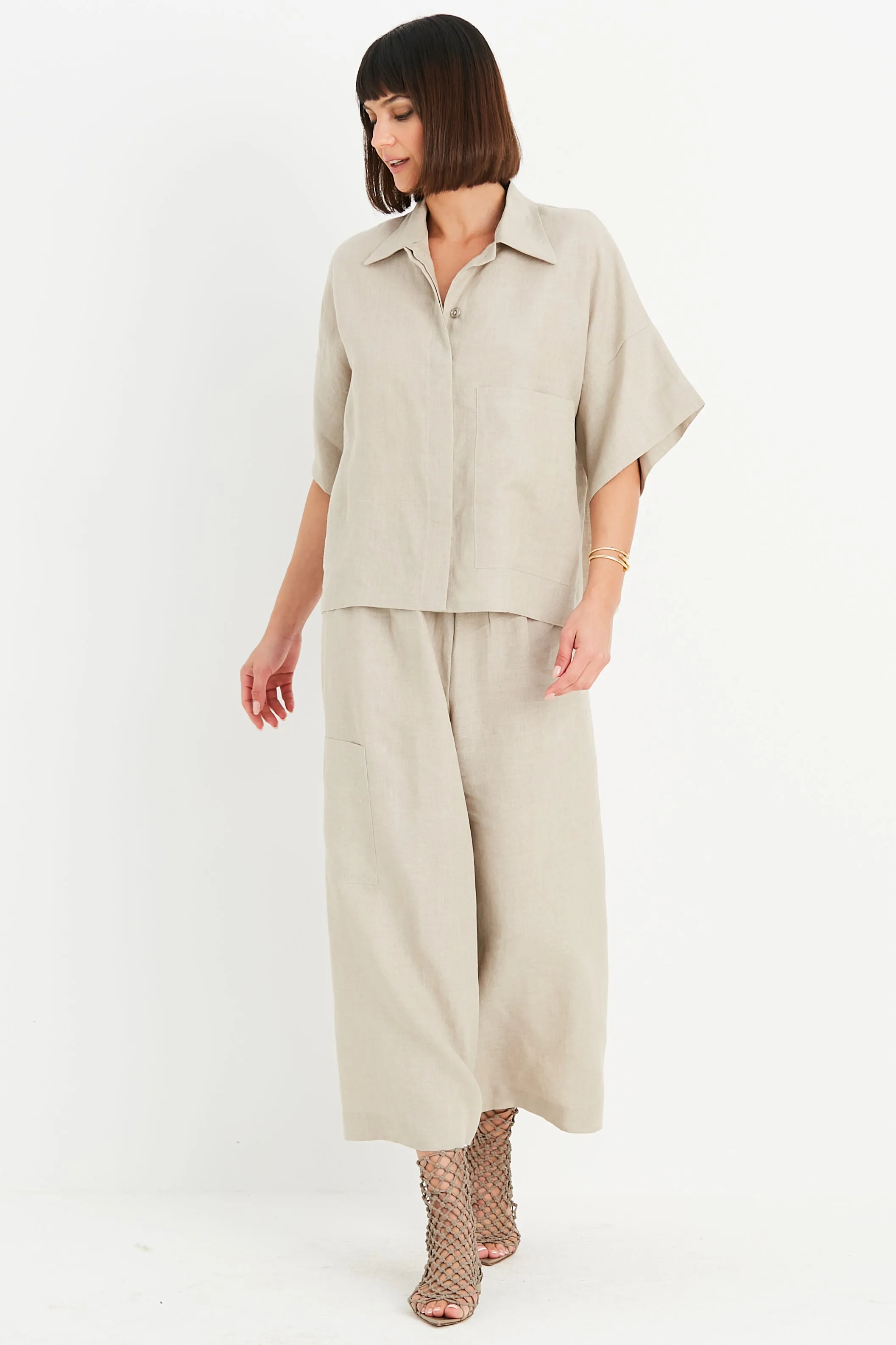Handkerchief Linen Crop Gaucho Pants