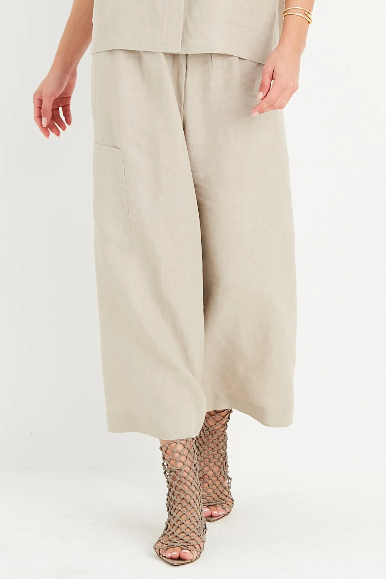 Handkerchief Linen Crop Gaucho Pants