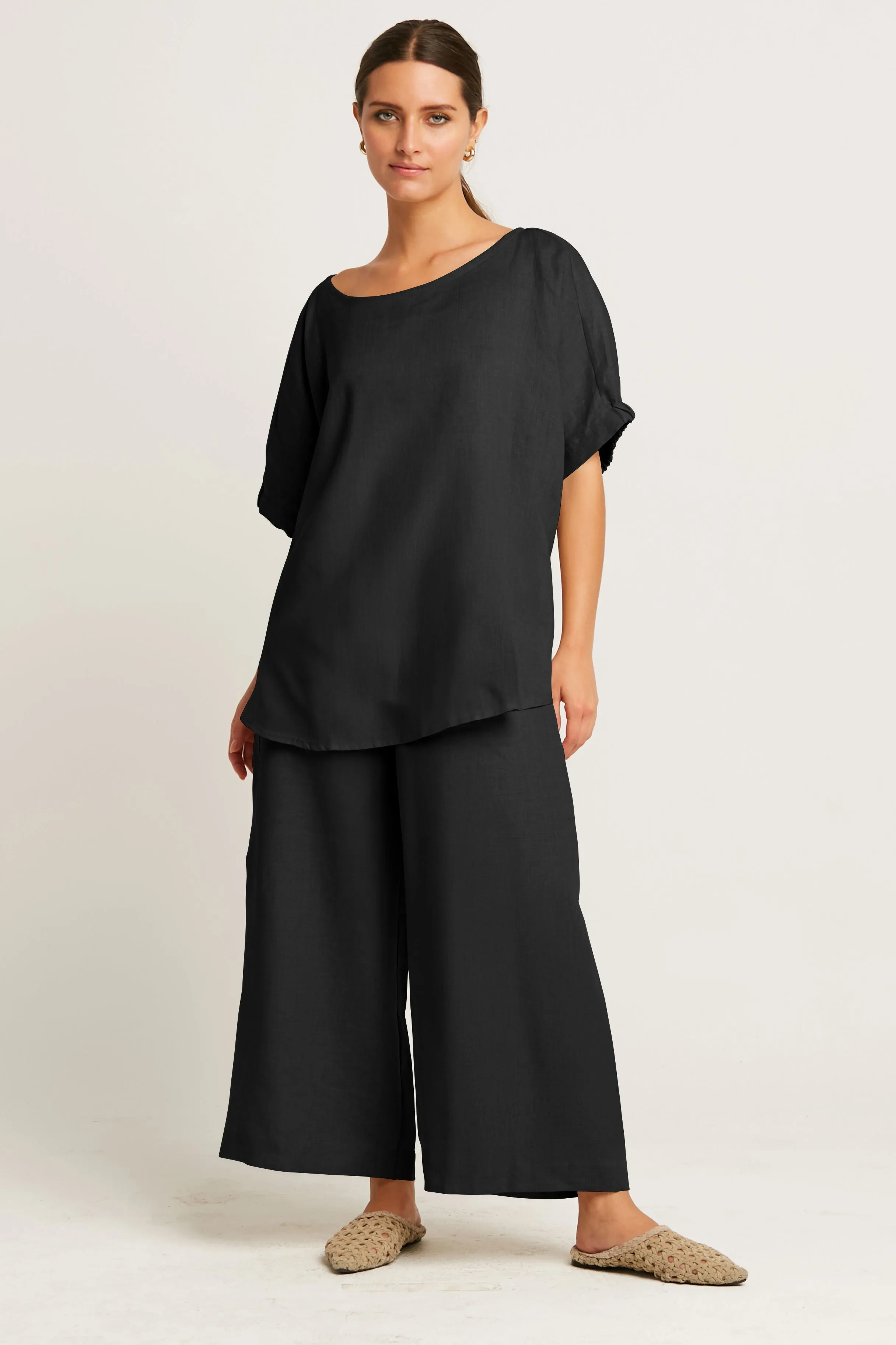 Handkerchief Linen Crop Gaucho Pants