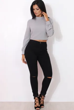 Hanna Grey Long Sleeve Crop Top