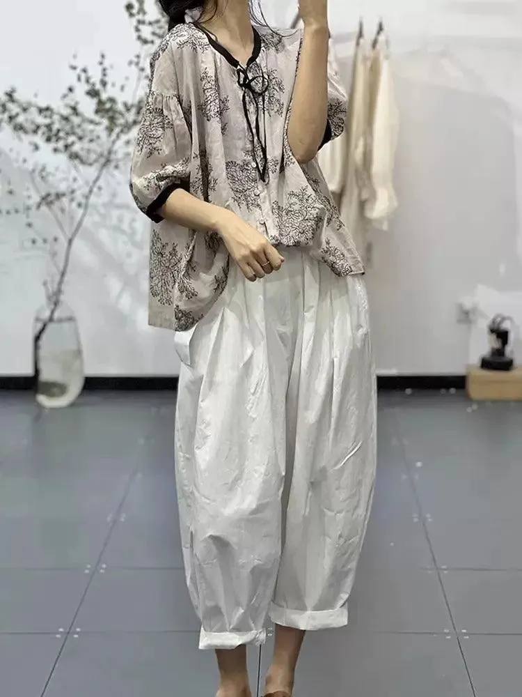 harem pants women Summer white cotton Trousers