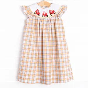 Harvest Haulin' Smocked Bishop Dress, Yellow