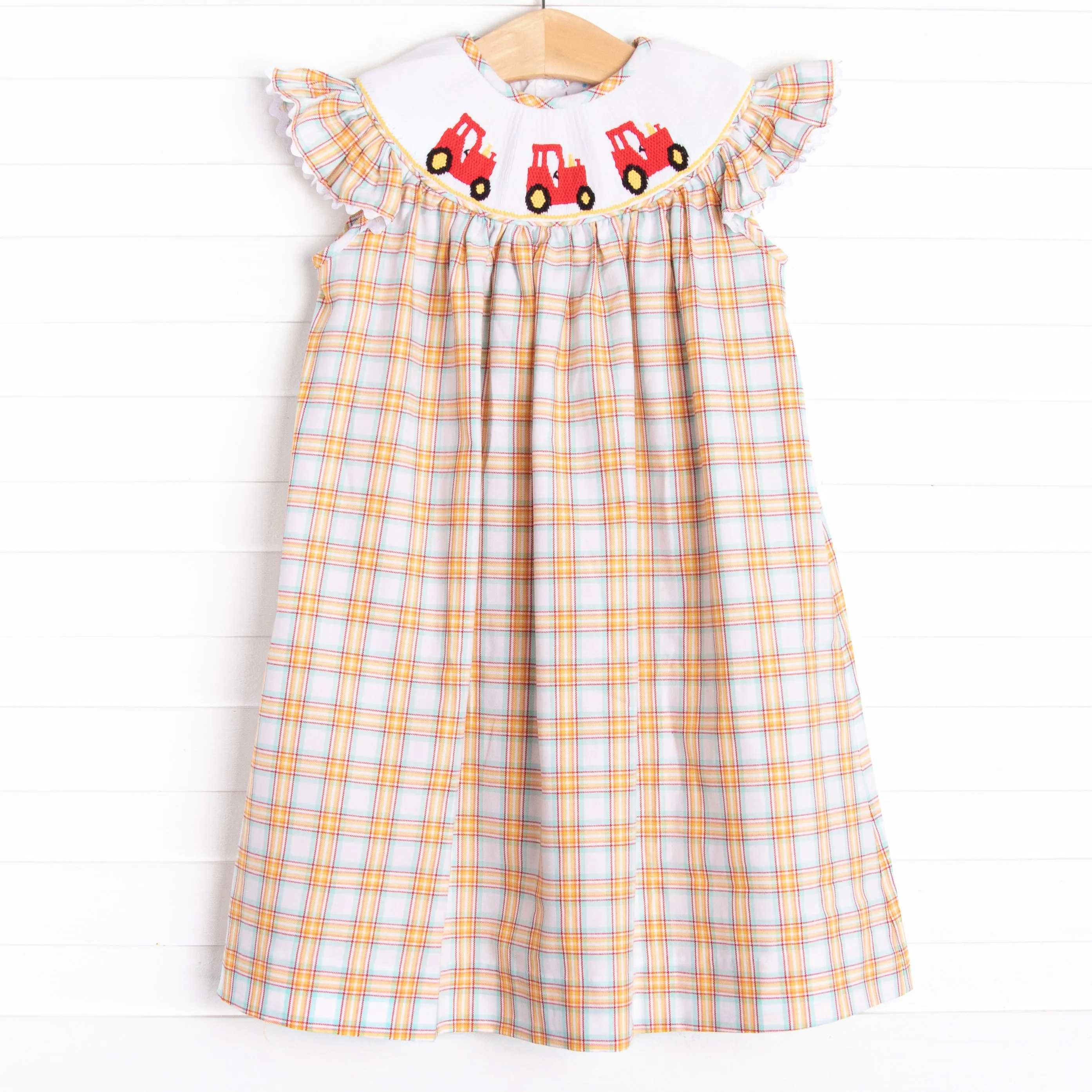 Harvest Haulin' Smocked Bishop Dress, Yellow