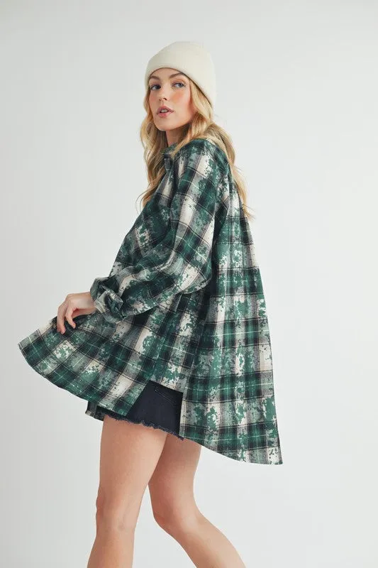 Hazel Blues® |  Aemi   Co Washed Plaid Button Up Raglan Sleeve Flannel Shirt