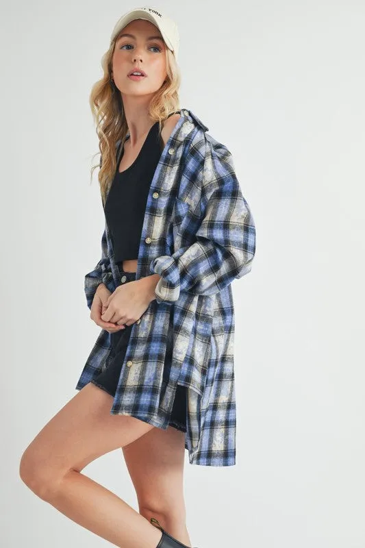 Hazel Blues® |  Aemi   Co Washed Plaid Button Up Raglan Sleeve Flannel Shirt