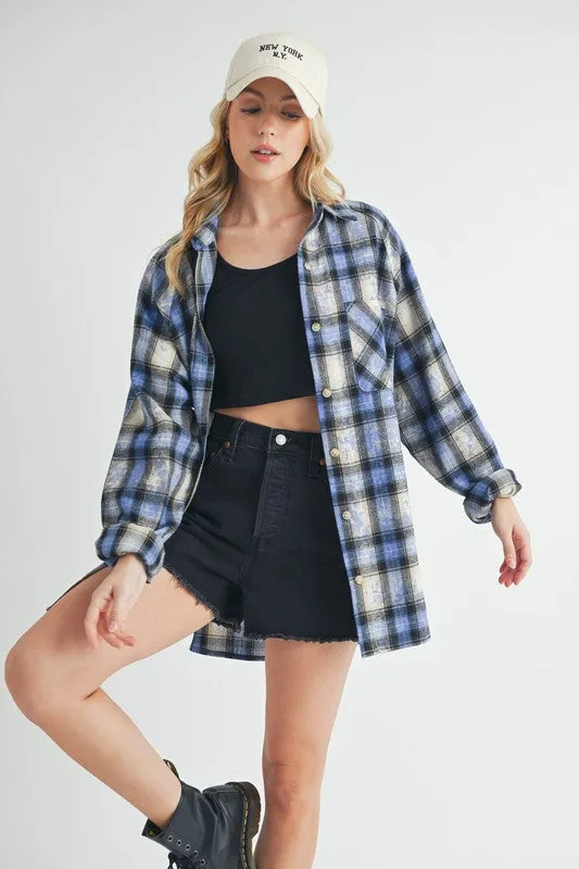Hazel Blues® |  Aemi   Co Washed Plaid Button Up Raglan Sleeve Flannel Shirt