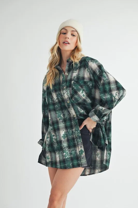Hazel Blues® |  Aemi   Co Washed Plaid Button Up Raglan Sleeve Flannel Shirt