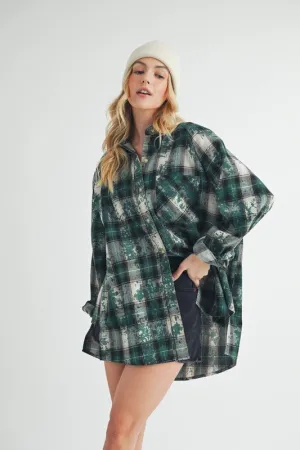 Hazel Blues® |  Aemi   Co Washed Plaid Button Up Raglan Sleeve Flannel Shirt