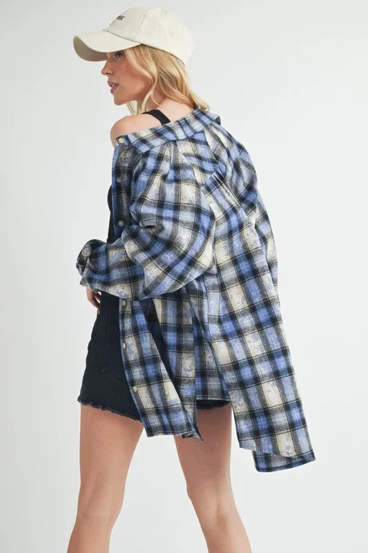 Hazel Blues® |  Aemi   Co Washed Plaid Button Up Raglan Sleeve Flannel Shirt