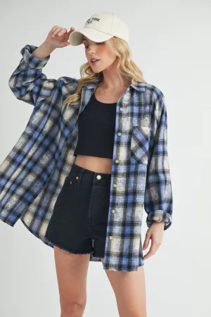 Hazel Blues® |  Aemi   Co Washed Plaid Button Up Raglan Sleeve Flannel Shirt