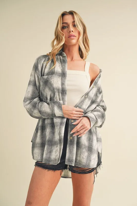 Hazel Blues® |  Aemi   Co Washed Plaid Flannel Side Step Hem Shirt