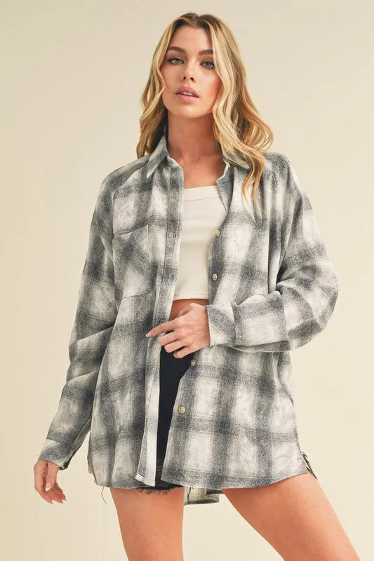 Hazel Blues® |  Aemi   Co Washed Plaid Flannel Side Step Hem Shirt