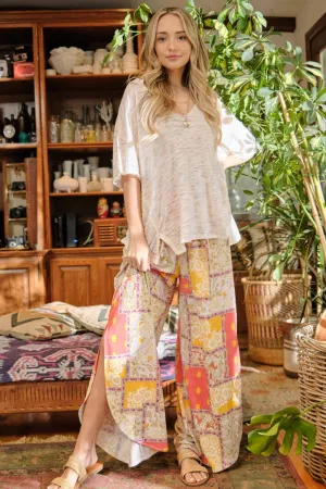 Hazel Blues® |  And The Why Printed Smocking Waist Side Slit Wide Leg Pants