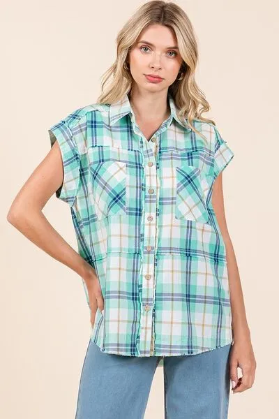 Hazel Blues® |  Mittoshop Mineral Wash Plaid Button Down Shirt