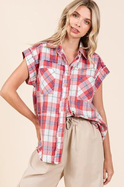 Hazel Blues® |  Mittoshop Mineral Wash Plaid Button Down Shirt