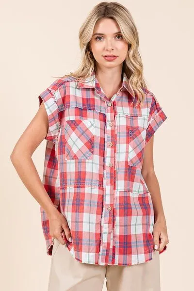 Hazel Blues® |  Mittoshop Mineral Wash Plaid Button Down Shirt