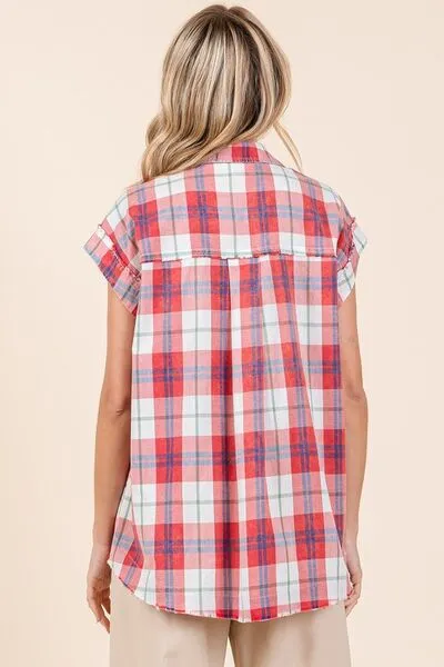 Hazel Blues® |  Mittoshop Mineral Wash Plaid Button Down Shirt