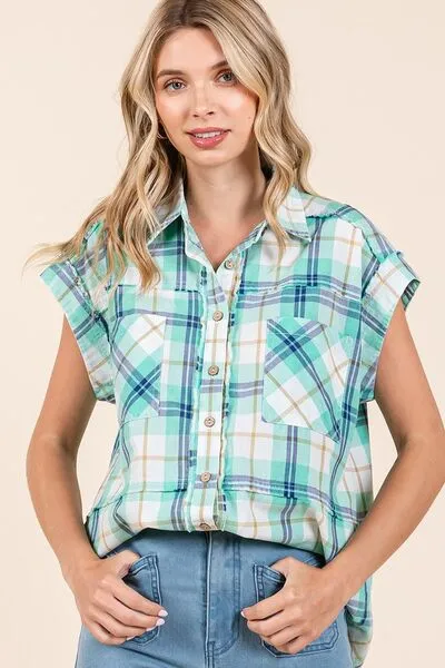 Hazel Blues® |  Mittoshop Mineral Wash Plaid Button Down Shirt