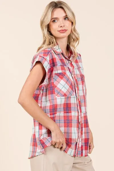 Hazel Blues® |  Mittoshop Mineral Wash Plaid Button Down Shirt