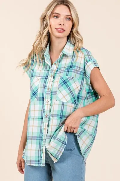 Hazel Blues® |  Mittoshop Mineral Wash Plaid Button Down Shirt