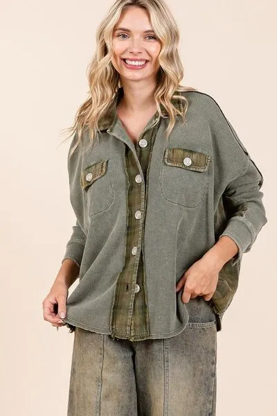Hazel Blues® |  Mittoshop Mineral Washed Plaid Button Down Shacket