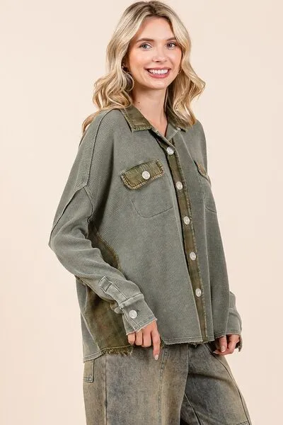 Hazel Blues® |  Mittoshop Mineral Washed Plaid Button Down Shacket