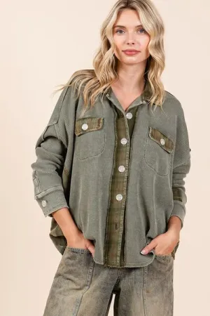 Hazel Blues® |  Mittoshop Mineral Washed Plaid Button Down Shacket