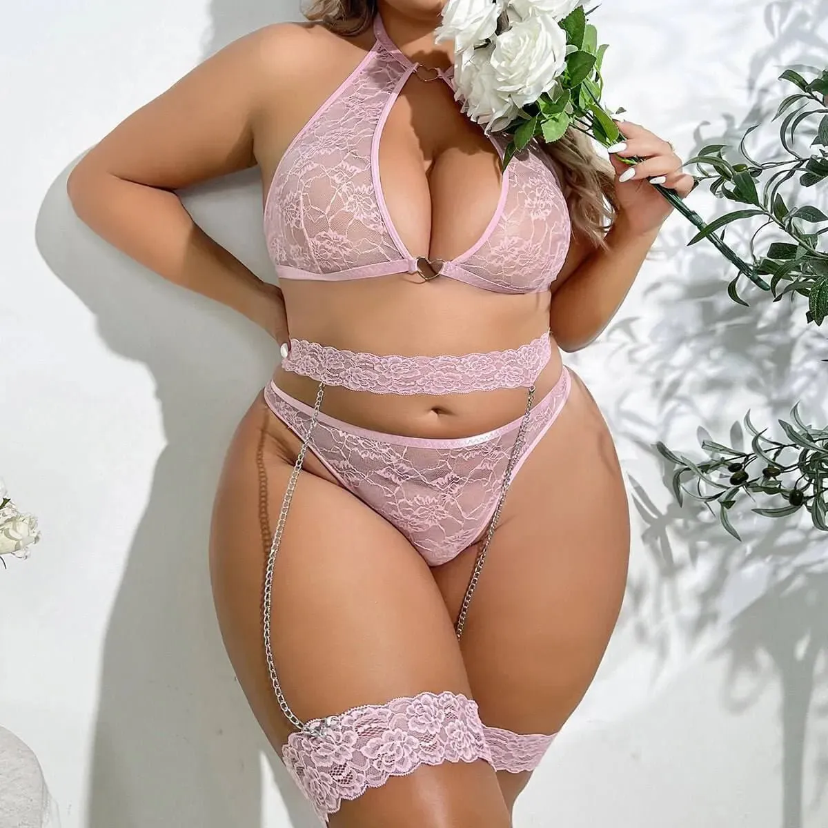Heart Lace Unlined Plus Lingerie Set