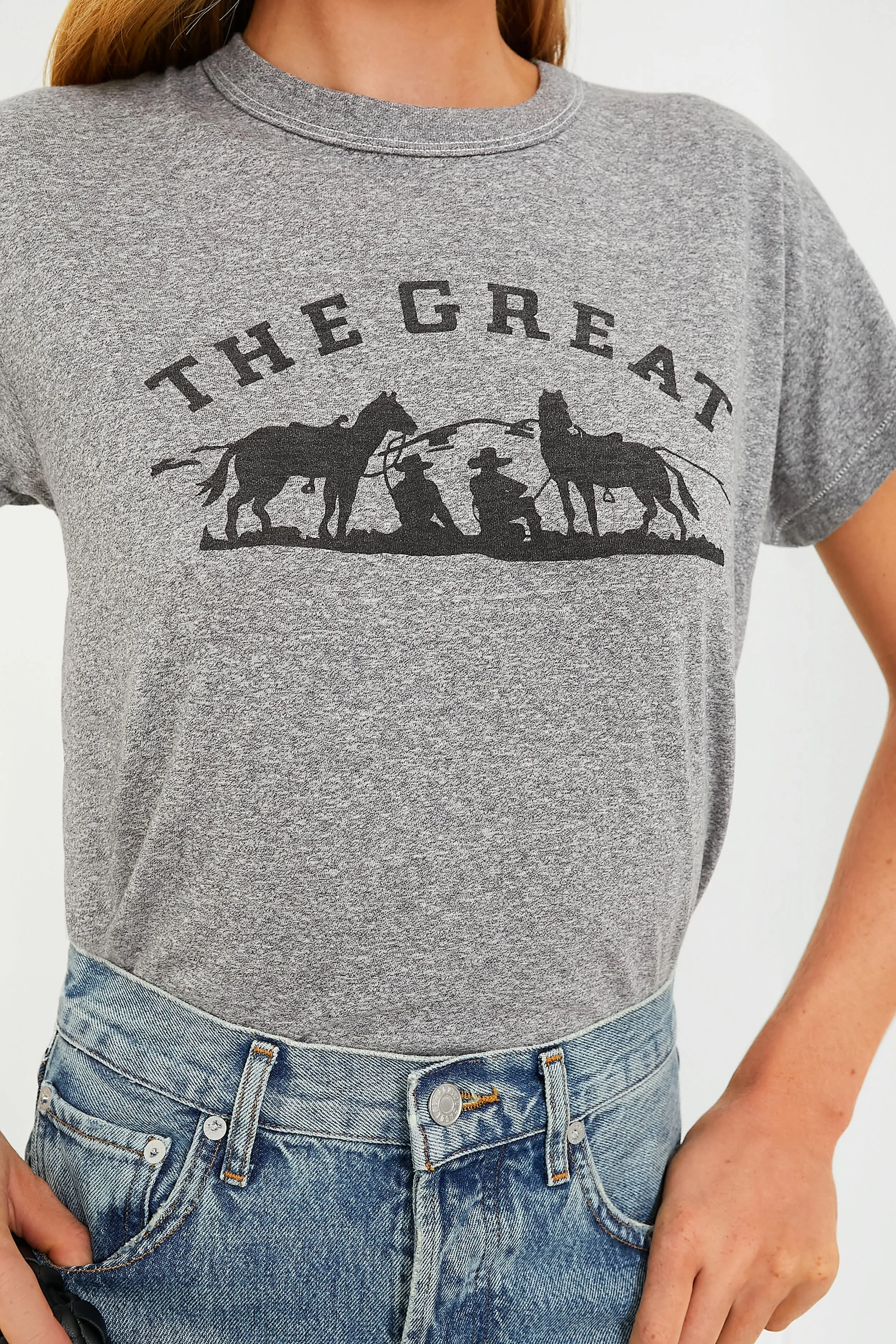 Heather Grey The Boxy Crew with Gaucho Graphic