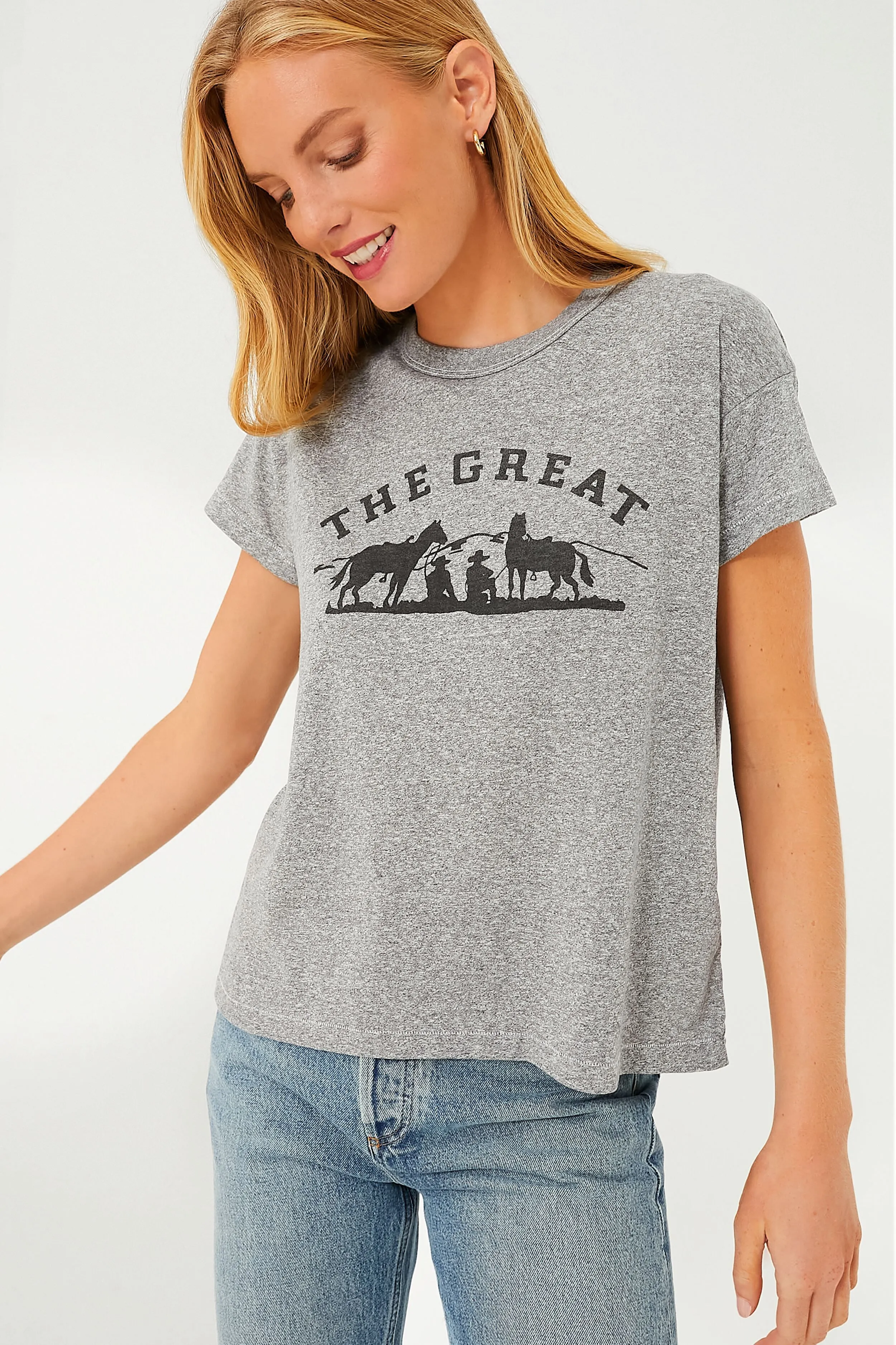 Heather Grey The Boxy Crew with Gaucho Graphic
