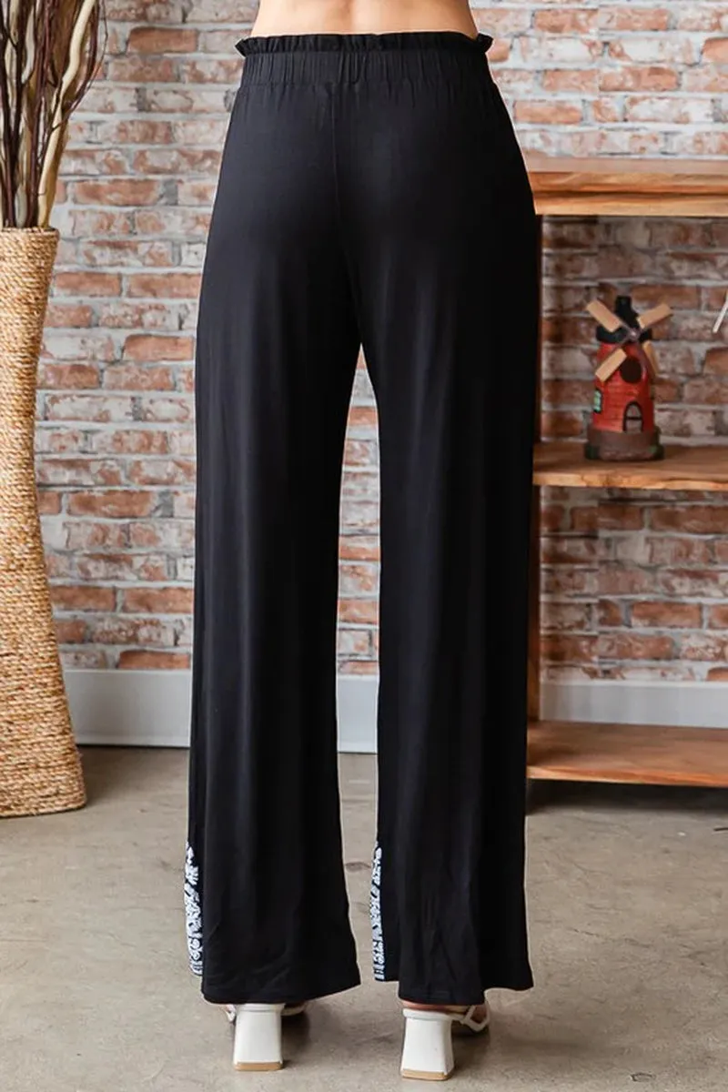 Heimish Full Size Solid Damask Casual Pants plus Size