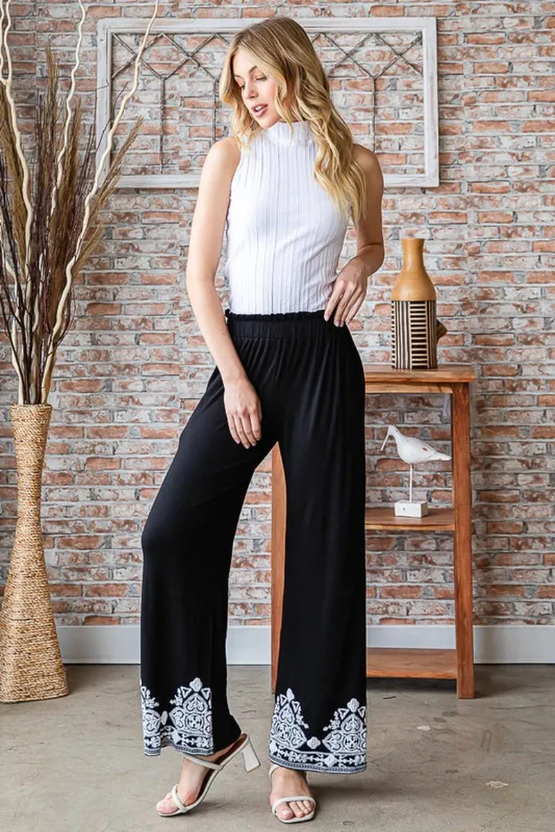 Heimish Full Size Solid Damask Casual Pants plus Size