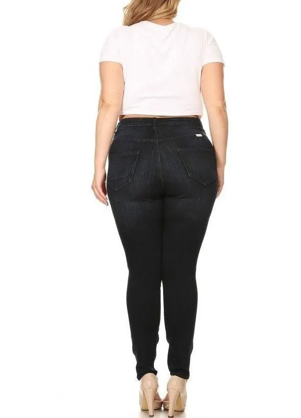 High Rise Super Soft Rayon Skinny Jeans w/ Knee Cut